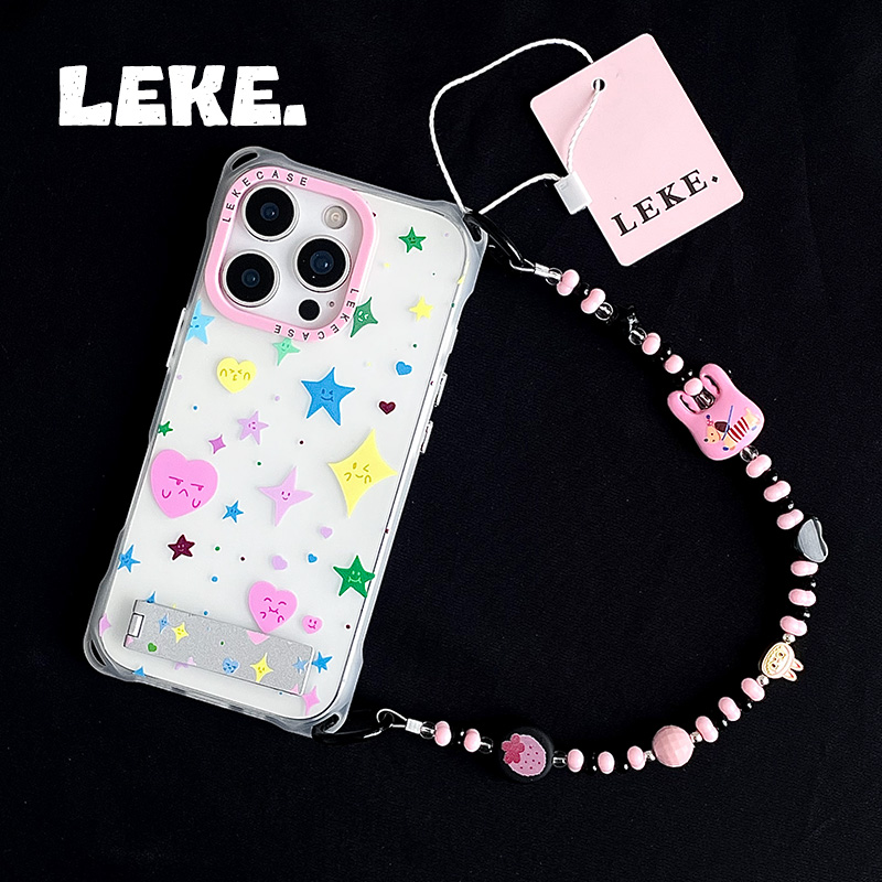 小众星星涂鸦适用苹果13手机壳带挂绳17链条手腕iphone15promax四角开孔14支架16pro串珠挂链手提12华为小米