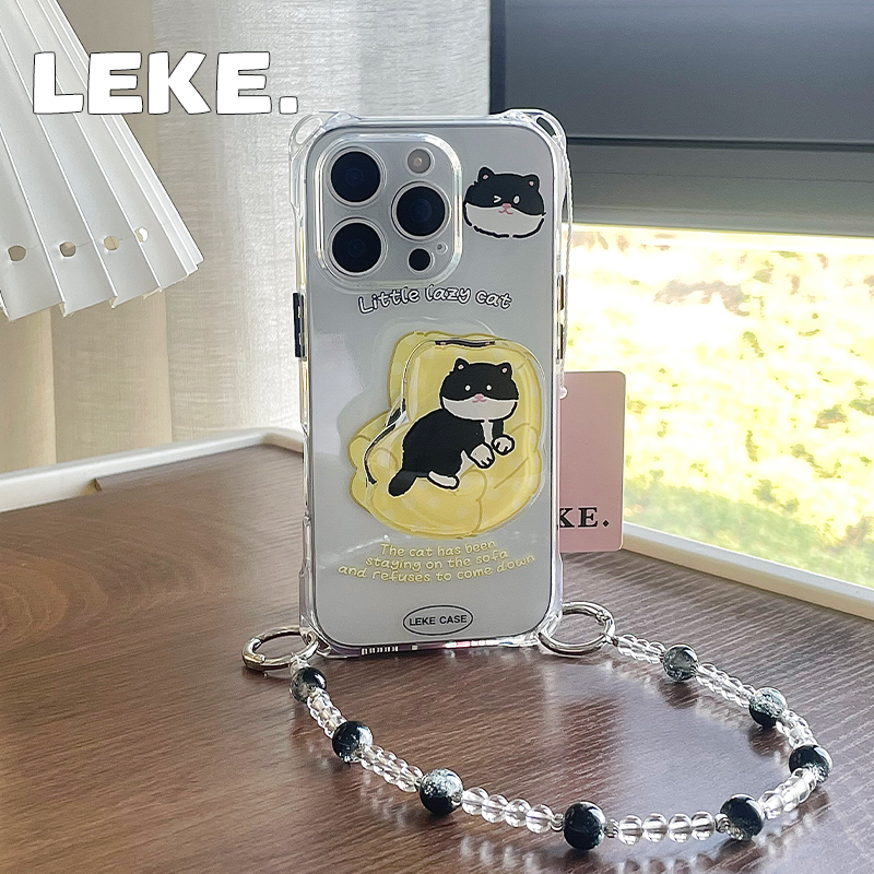 可爱沙发猫咪手机壳挂绳斜挎支架