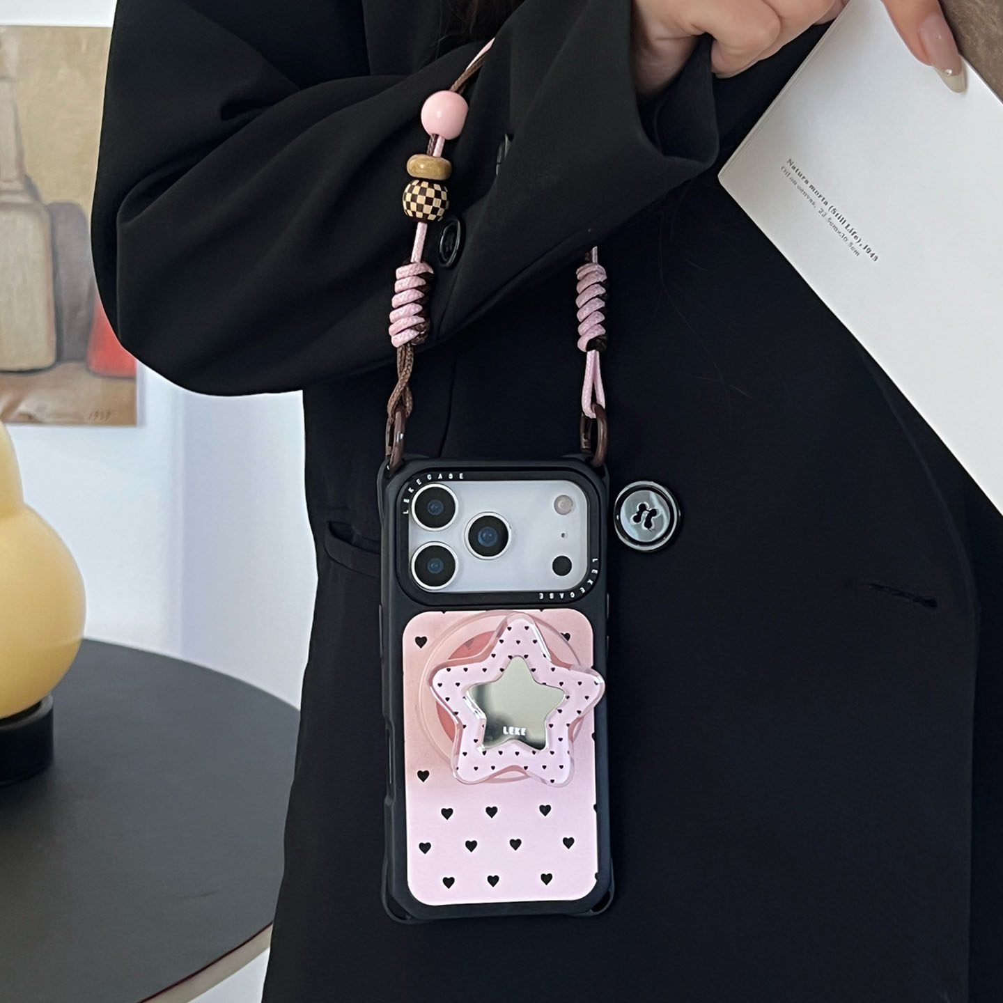 韩系星星镜子~磁吸适用苹果17promax手机壳带挂绳16斜挎可背iphone15四角防摔13支架p80懒人手提小米14手腕12