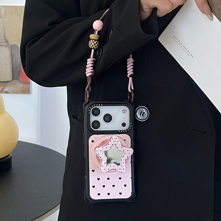 韩系星星镜子~磁吸适用苹果17promax手机壳带挂绳16斜挎可背iphone15四角防摔13支架p80懒人手提小米14手腕12