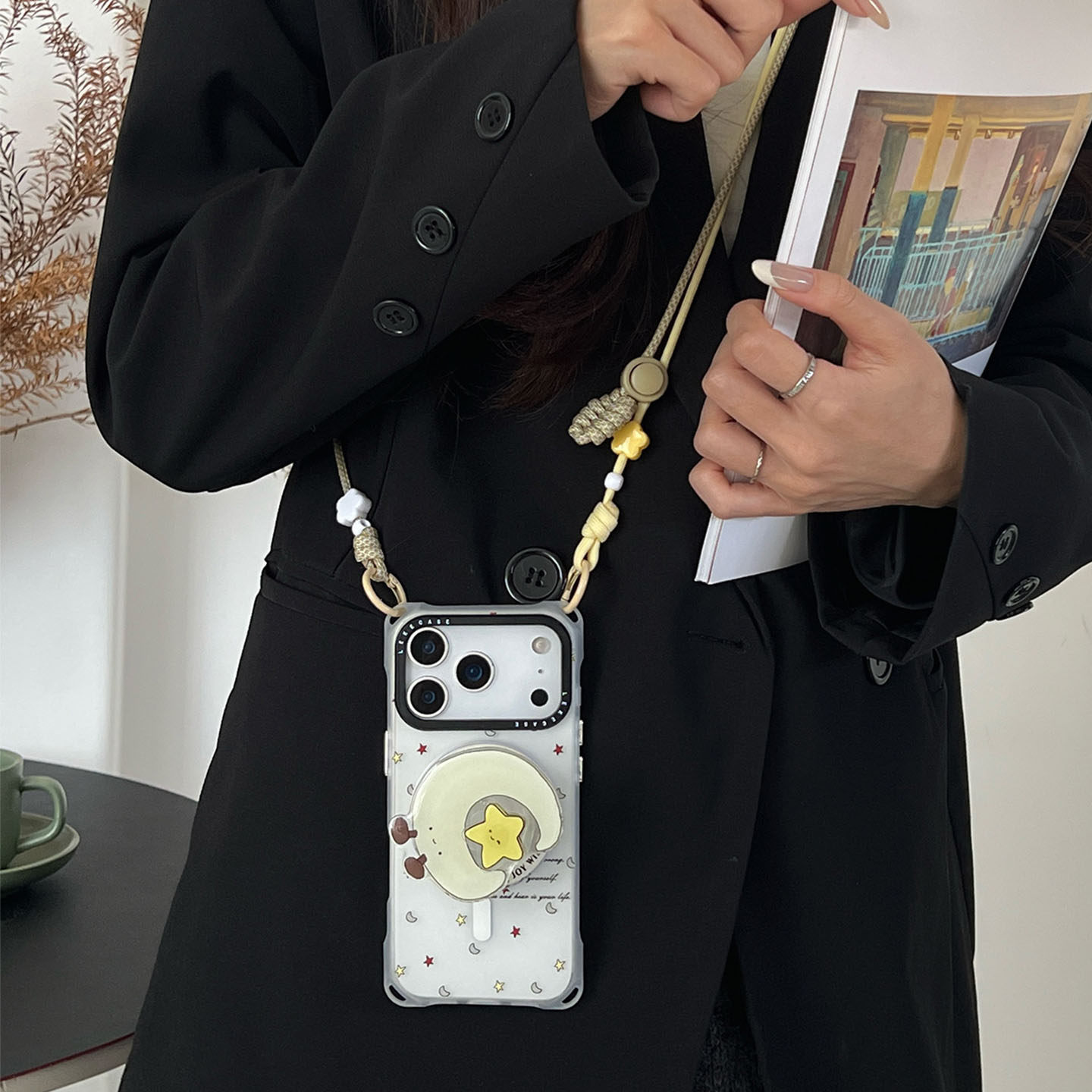 旋转星星月亮~磁吸适用苹果17手机壳带挂绳16斜挎可背iphone15promax四角防摔小米14支架13懒人12手提p80手腕