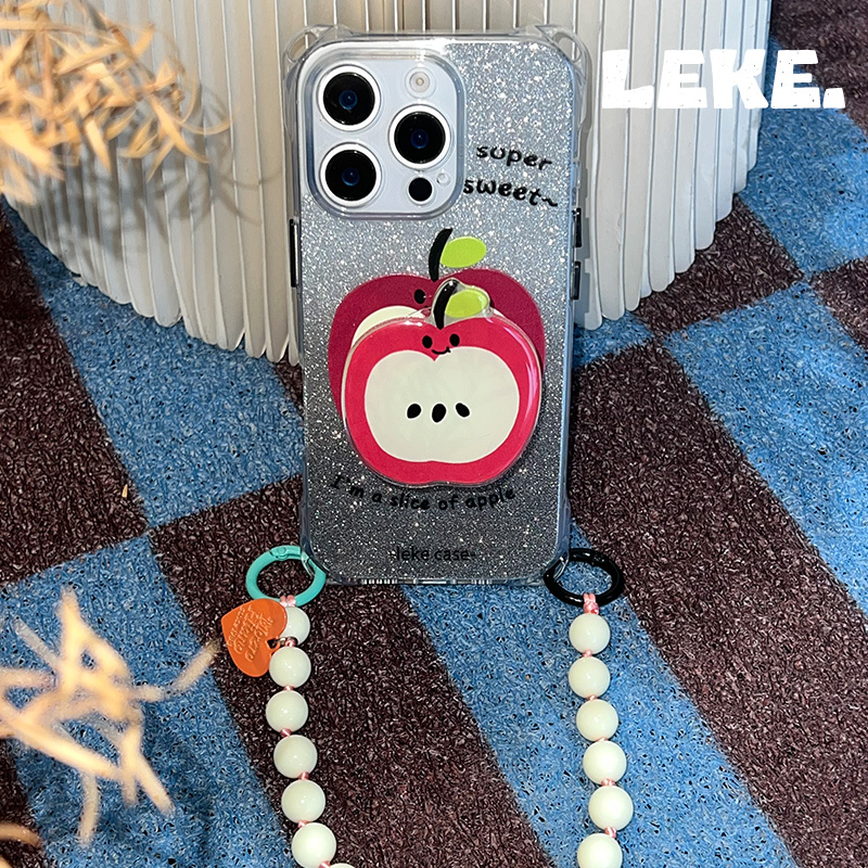 红苹果可爱小众适用苹果15手机壳带挂绳iphone17promax四角开孔16支架13链条17pro手提14挂链12手腕11串珠p80