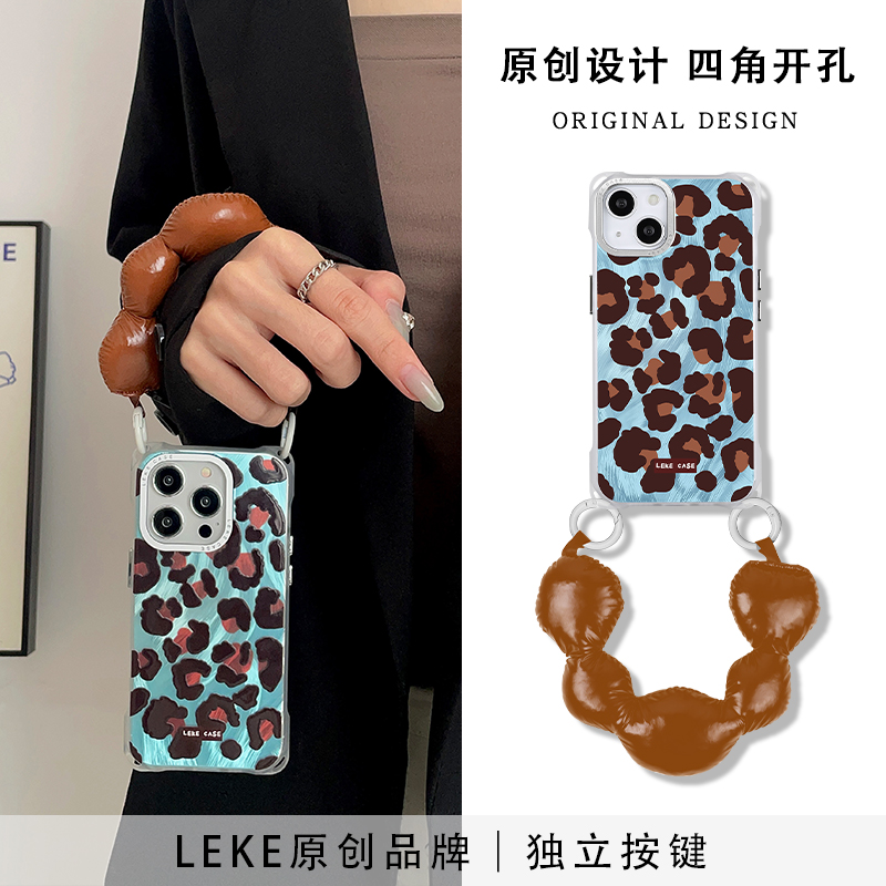 秋冬高级感豹纹手机壳挂绳手腕