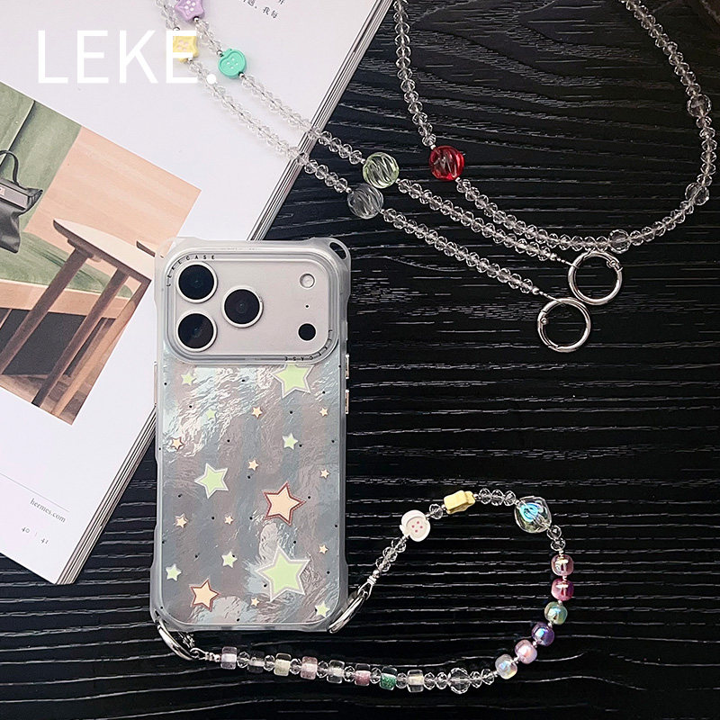 韩系ins条纹星星适用iphone17手机壳带挂绳15斜挎可背苹果16promax四角开孔13链条手提小米14挂链12背包式p80