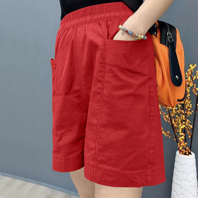 松紧腰大口袋阔腿五分裤