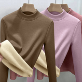 妈妈装 保暖中年秋衣 女士羊羔绒内搭修身 半高领加厚加绒打底衫 冬季