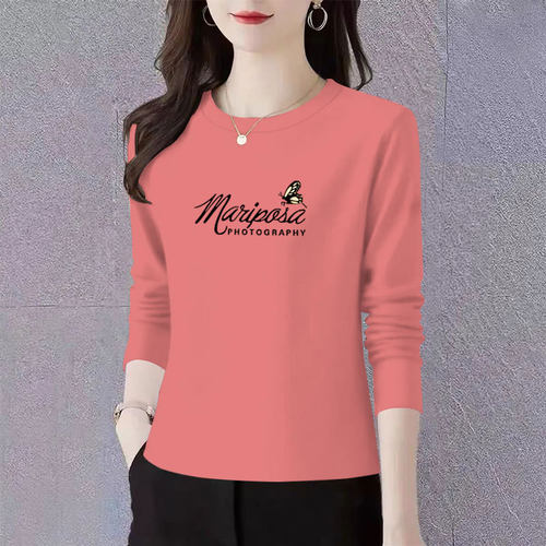 纯棉圆领长袖t恤女款2025秋季洋气减龄百搭薄款大码显瘦打底上衣