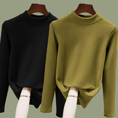 新款 双面螺纹德绒半高领长袖 t恤女士内搭打底衫 秋冬保暖百搭上衣