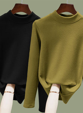 双面螺纹德绒半高领长袖t恤女士内搭打底衫新款秋冬保暖百搭上衣