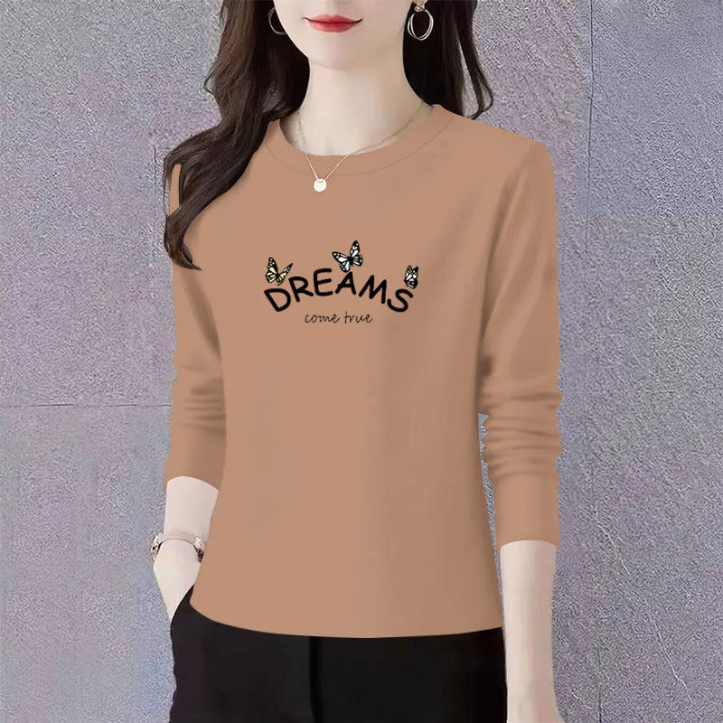 长袖纯棉T恤女春秋2025新款时尚洋气圆领打底衫正肩体恤内搭上衣