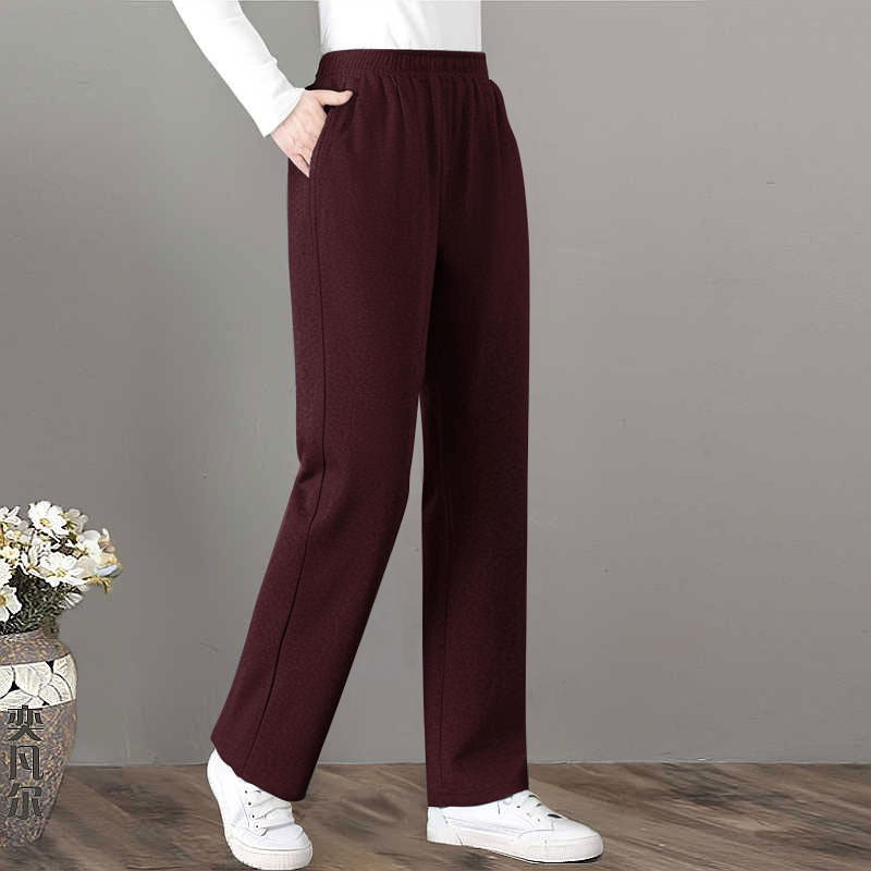 中年妈妈秋冬季新款高级感直筒加厚加绒长裤女装休闲高腰松紧裤子
