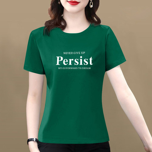 纯棉短袖t恤女士妈妈装夏季百搭大码显瘦薄款圆领印花体恤上衣