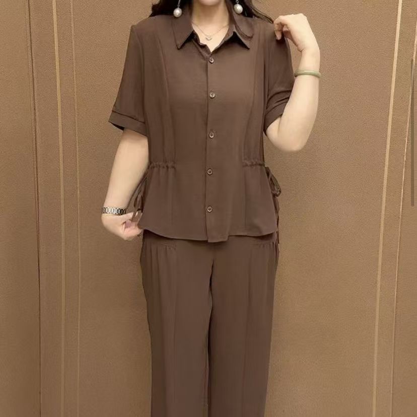 纯棉套装女夏中年妈妈休闲两件套