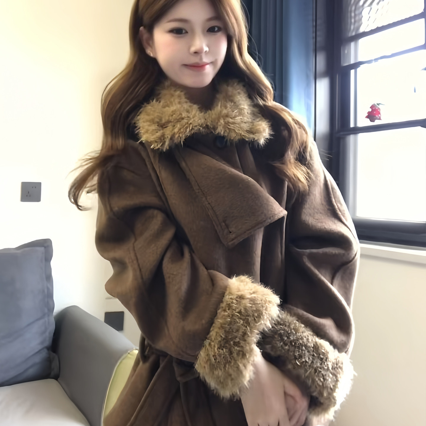 深冬毛袖毛领呢子大衣女2025新款毛呢外套独特超好看加厚韩系短款