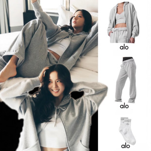 jisoo金智秀同款alo套装冬款加绒卫衣宽松拉链外套休闲卫裤两件套