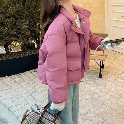 树莓粉短款棉服女款2025年冬季新款百搭超好看韩系加厚面包服外套