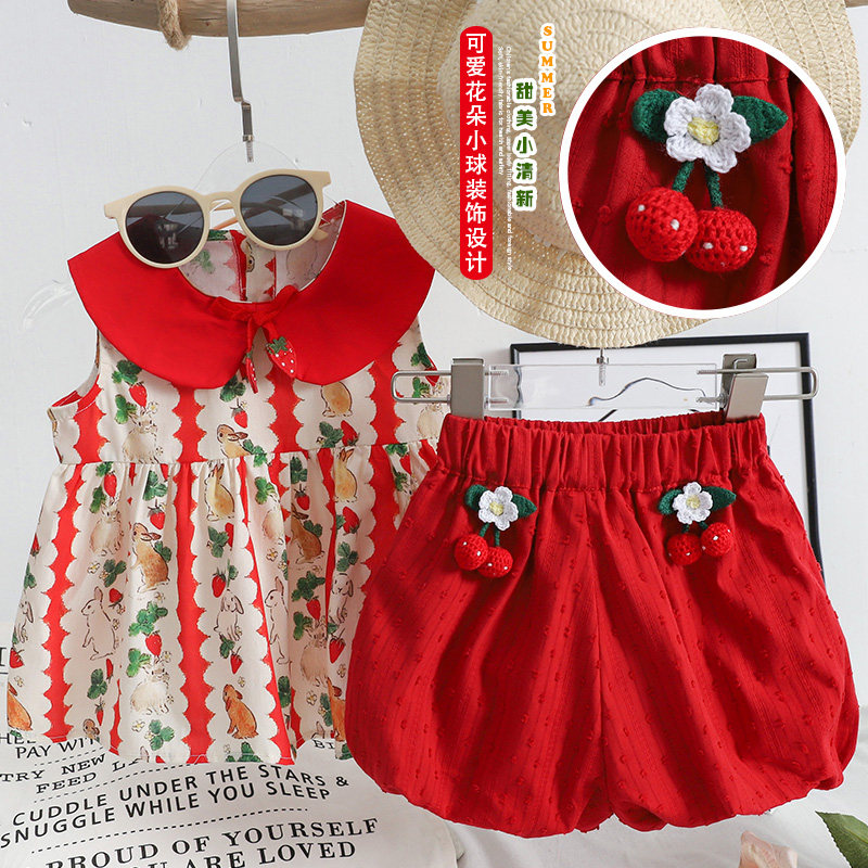 女童套装可爱娃娃领小衫2025夏季新款碎花卡通宝宝宽松薄款连体裤,童装/婴儿装/亲子装,套装,淘宝优惠券,粉丝福利购,淘宝优惠卷