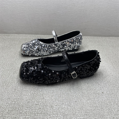 法式玛丽珍女鞋亮片平底浅口单鞋