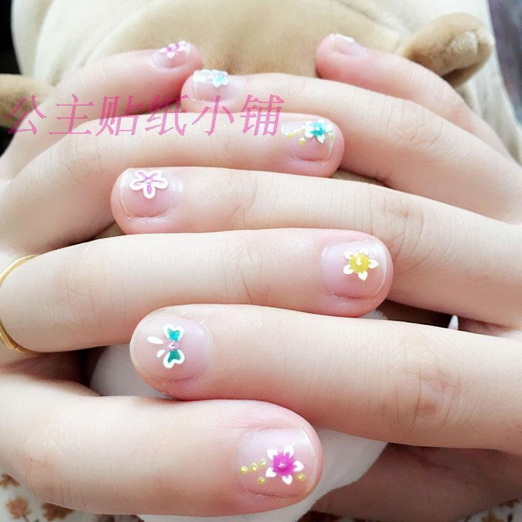 小清新彩色立体美甲贴花小孩环保无毒指甲贴纸儿童防水指甲贴画