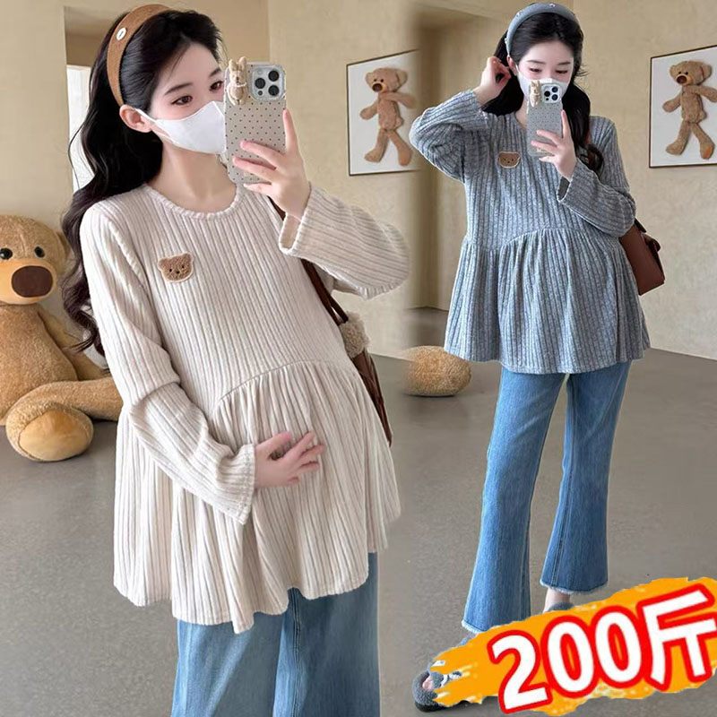 孕妇秋装上衣长袖针织娃娃衫