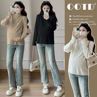 大码孕妇毛衣2025新款秋冬内搭打底衫百搭半高领针织衫上衣200斤