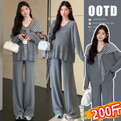 慵懒风上衣阔腿裤 大码 春季 2026新款 孕期穿搭两件套200斤 孕妇套装