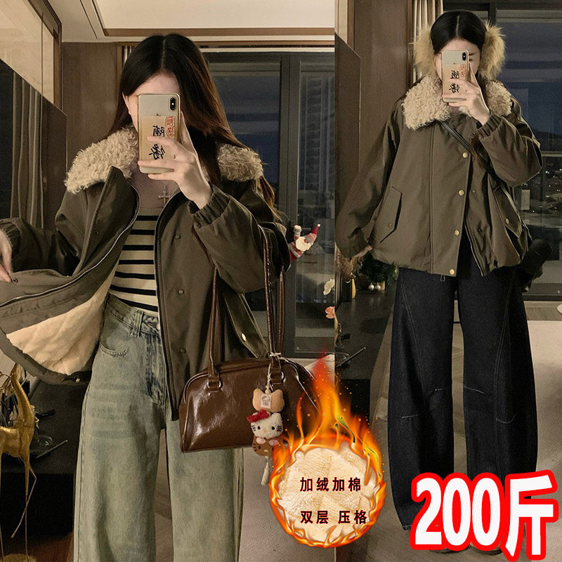 巨好看韩系大码孕妇装棉服冬季加绒加厚保暖棉衣羊羔绒外套200斤