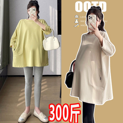 孕妇卫衣2024春季薄款T恤中长款