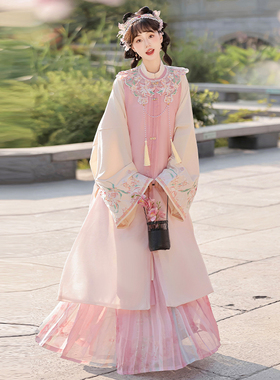 忆汉兮原创汉服【月夕花晨】明制立领长衫绣花云肩比甲套装秋冬款