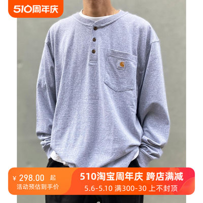 Carhartt K128 卡哈特休闲宽松纽扣亨利领长袖工装口袋 Henley T