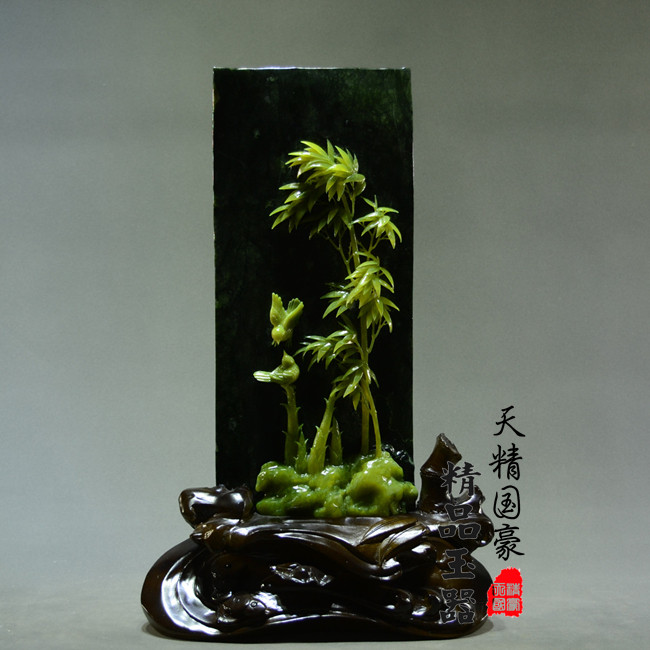 玉石摆件客厅天然岫玉摆件原石玉雕摆件家居玄关乔迁开业礼品竹子