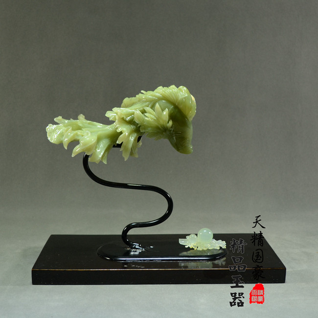玉石摆件客厅 天然岫玉摆件 原石玉雕摆件龙鱼吐珠家居乔迁礼品