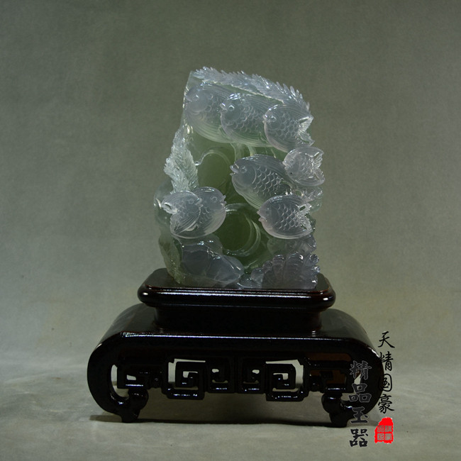 玉石摆件客厅天然岫玉摆件原石玉雕摆件斗鱼玄关宅乔迁礼品