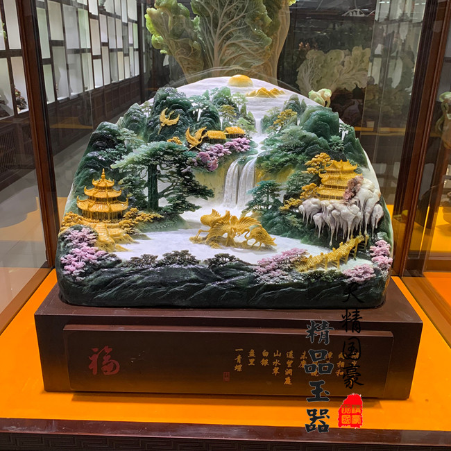 玉石摆件客厅天然岫玉摆件原石玉雕摆件水墨山水玄关乔迁开业礼品