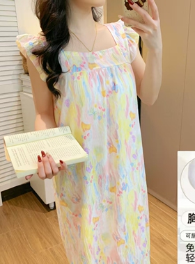 带胸垫睡裙夏季吊带薄款睡衣女新款女士学生网红家居服夏天连衣裙