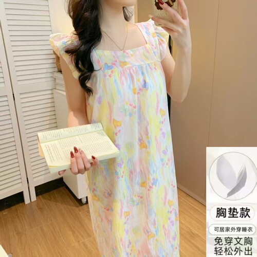 带胸垫睡裙夏季吊带薄款睡衣女新款女士学生网红家居服夏天连衣裙