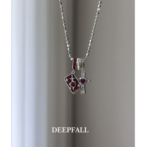 DEEPFALL 【塔罗牌系列】宝剑牌+十字架+星座s925银项链满锆十字