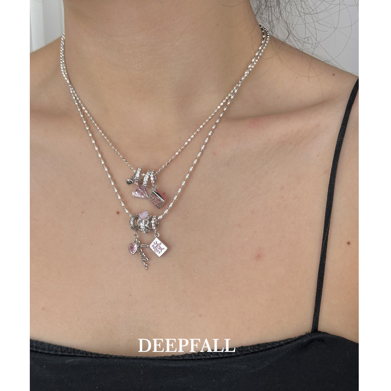 DEEPFALL【少女粉系列】s925纯银发财飞机情书faith爱心锆石项链