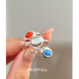 DEEPFALL原创·独家行星系列S925纯银戒指开口设计欧泊戒指