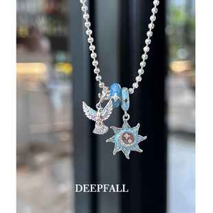 DEEPFALL【上岸·未来传讯】和平鸽小太阳组合蓝色系搭配纯银项链