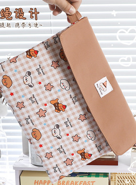 2025新款夏日小清新蓝色格子小狗按扣文件袋资料包可手提A4补课袋