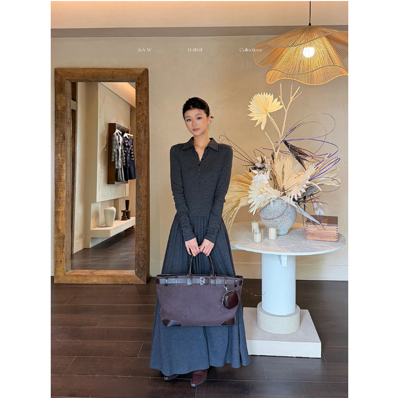 慵懒风针织长袖连衣裙女秋202连衣裙