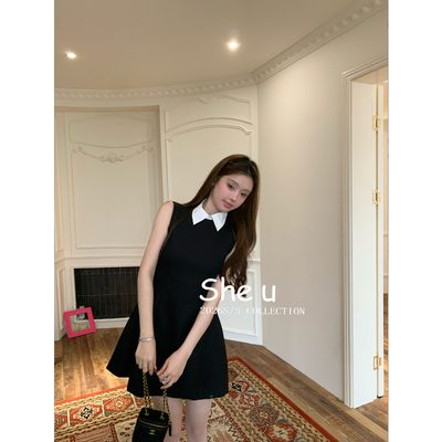 十三行法式复古风纯色收腰无袖连衣裙2026春百搭设计连衣裙