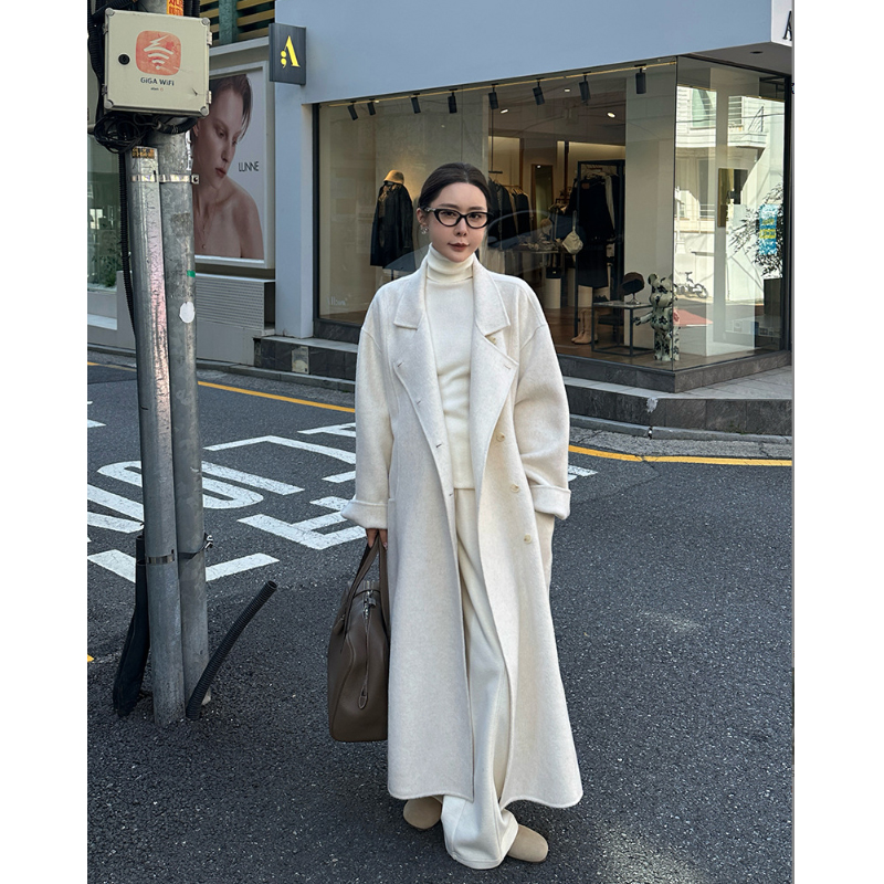 韩版双面羊绒加长大衣女小个子2025冬季新款羊毛毛呢外套