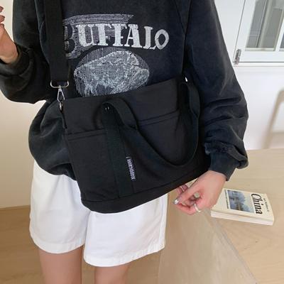 帆布包包女简约撞色托特包学生手提单肩两用森系百搭斜挎包通勤包