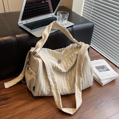褶皱文艺复古大容量慵懒风运动户外休闲健身旅游斜挎袋单肩手提包