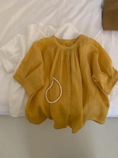 轻熟法式小众橙黄色小衫上衣设计感显瘦遮肉气质减龄女士衬衫夏季