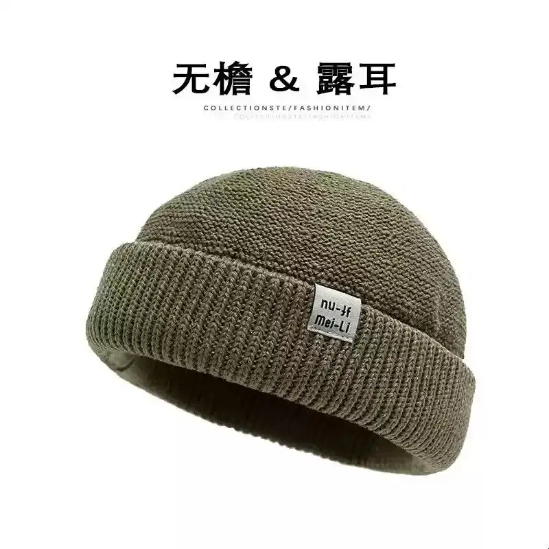 无檐针织帽子男女秋冬大头日系嘻哈西瓜雅痞地主帽瓜皮薄款毛线帽