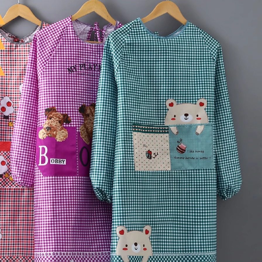 厂家加长加肥超薄款桃皮绒长袖罩衣夏季厨房男女围裙厨房防油
