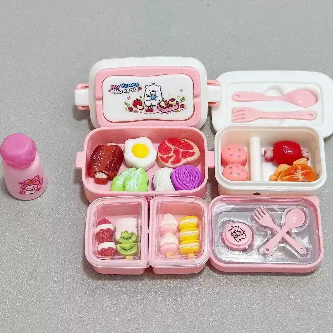 迷你小便当餐盒饭盒套装仿真小物品扮家家酒玩具微缩食玩模型小摆